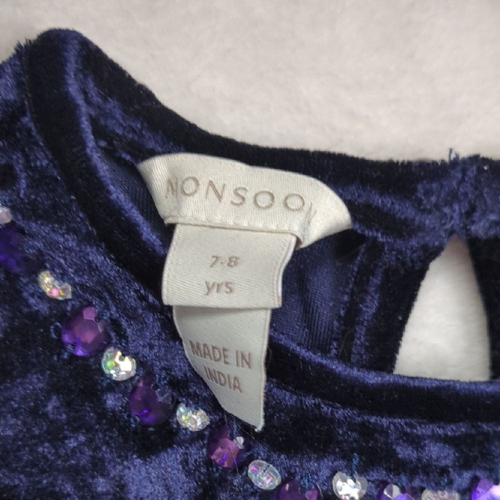 Monsoon Girls Cosmic Velour Long Sleeve Disco Dress Blue (7/8 UK) - Picture 5 of 10
